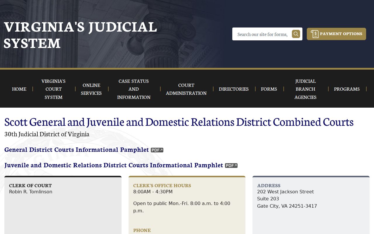 Scott County warrant records court process, combined General District and JDR Court page