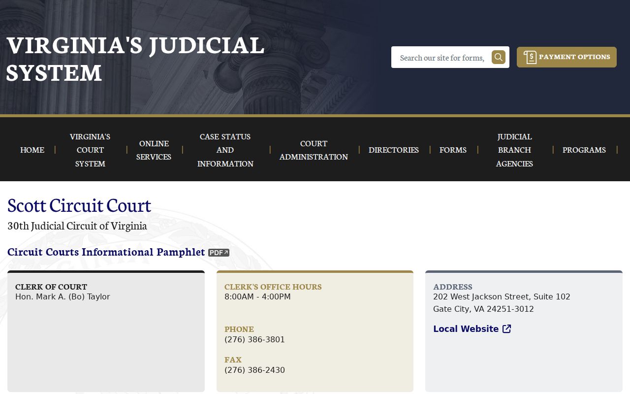 Scott County warrant check fallback, Scott Circuit Court contact page