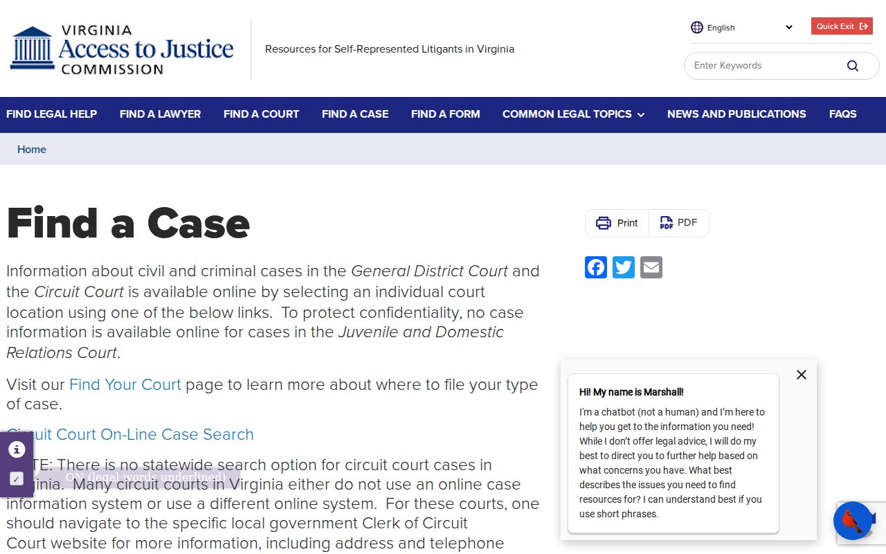 Scott County warrant check guidance, Virginia explanation of Circuit Court search limits