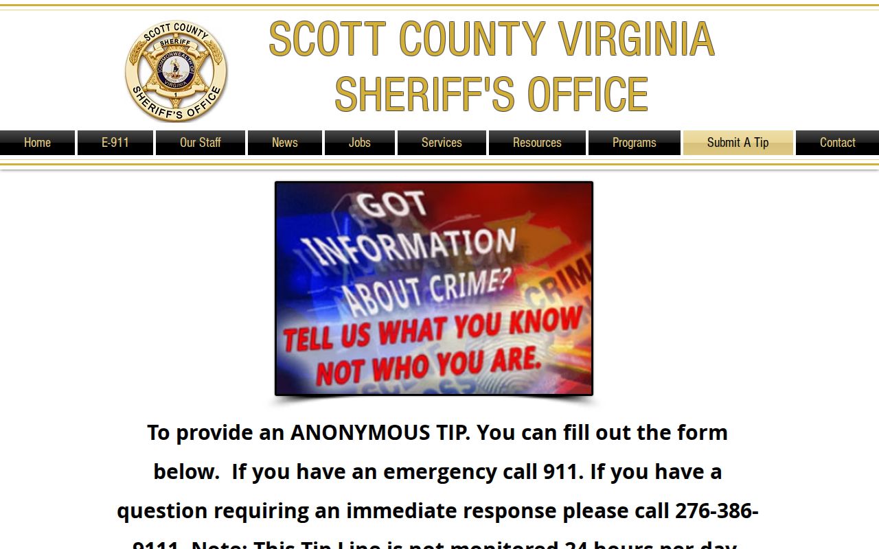 Scott County warrant tip guidance, sheriff’s anonymous form and public-safety notice