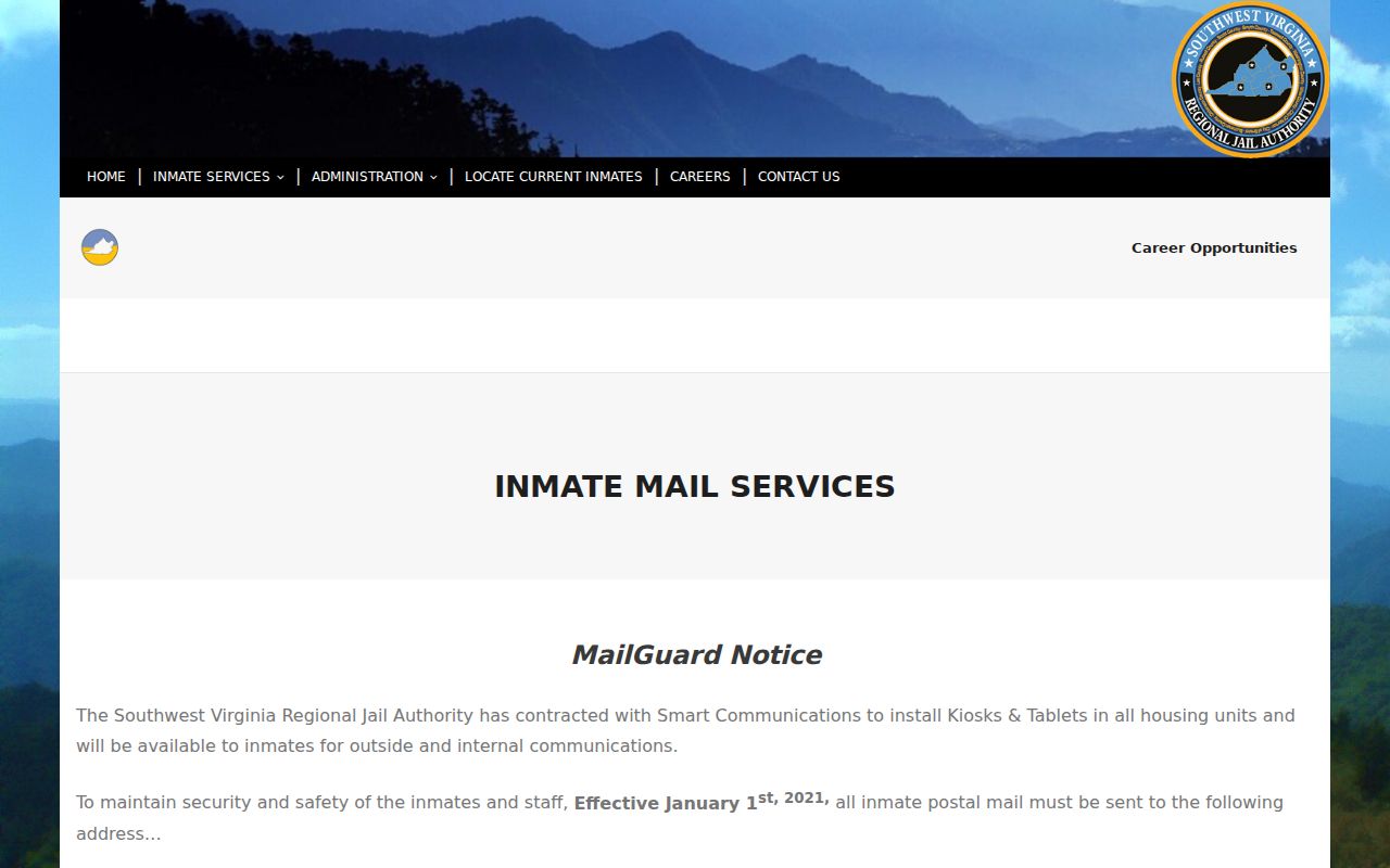 Duffield warrant records facility route, Southwest Virginia Regional Jail official mail information